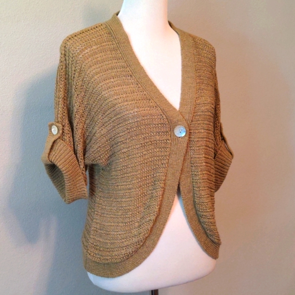Ruby Rd XLP Green Open Knit Shrug Cardigan